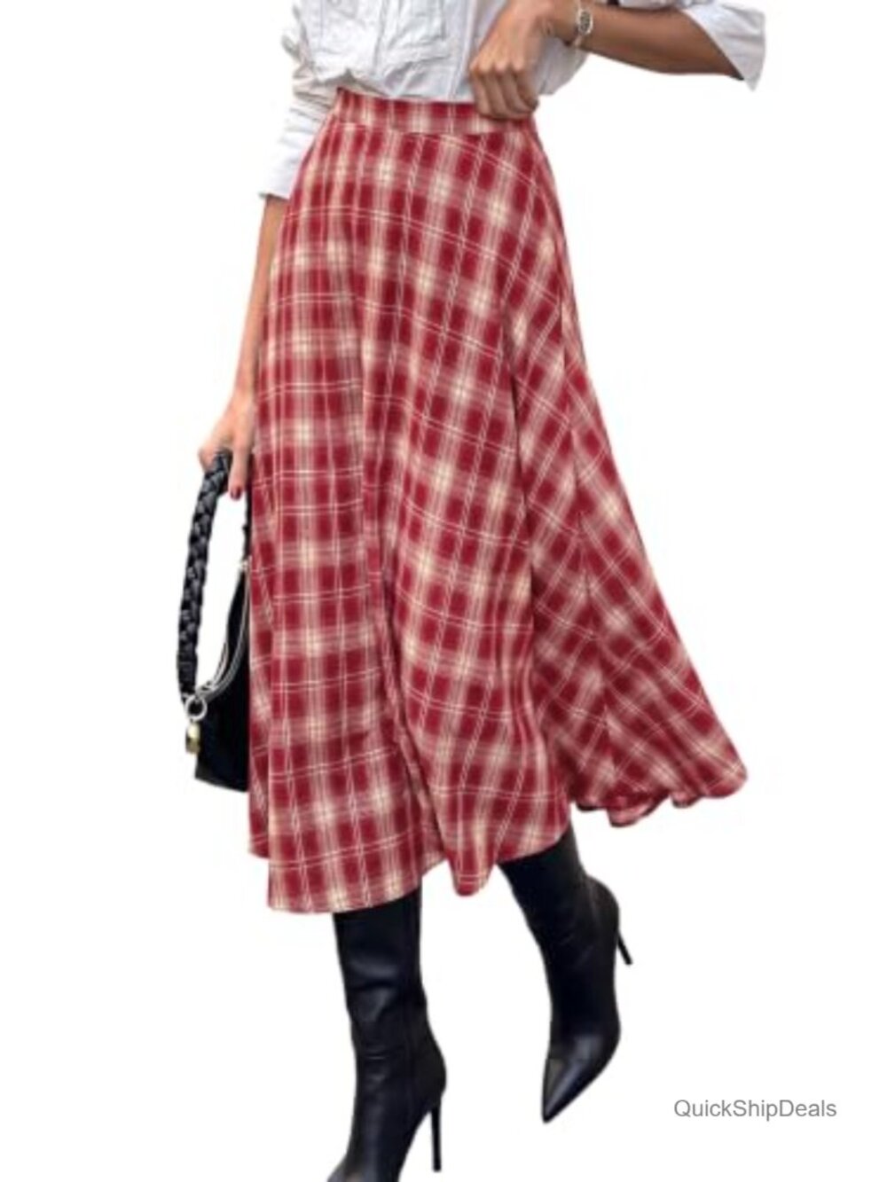 PRETTYGARDEN Plaid High Waisted A-Line Midi Skirt